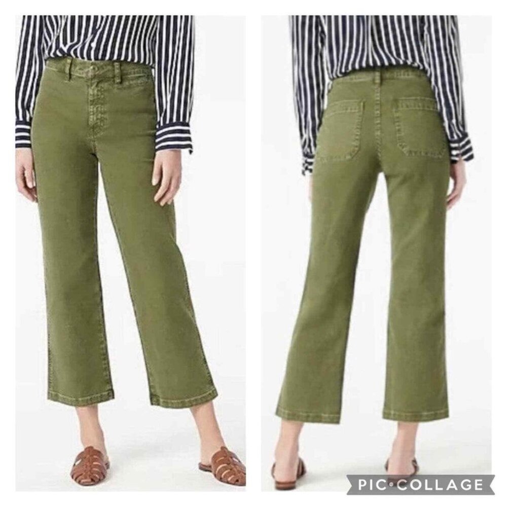 J Crew Re-Imagined Cropped Jeans Womens 27T Slim Wide Leg Green Denim High Waist